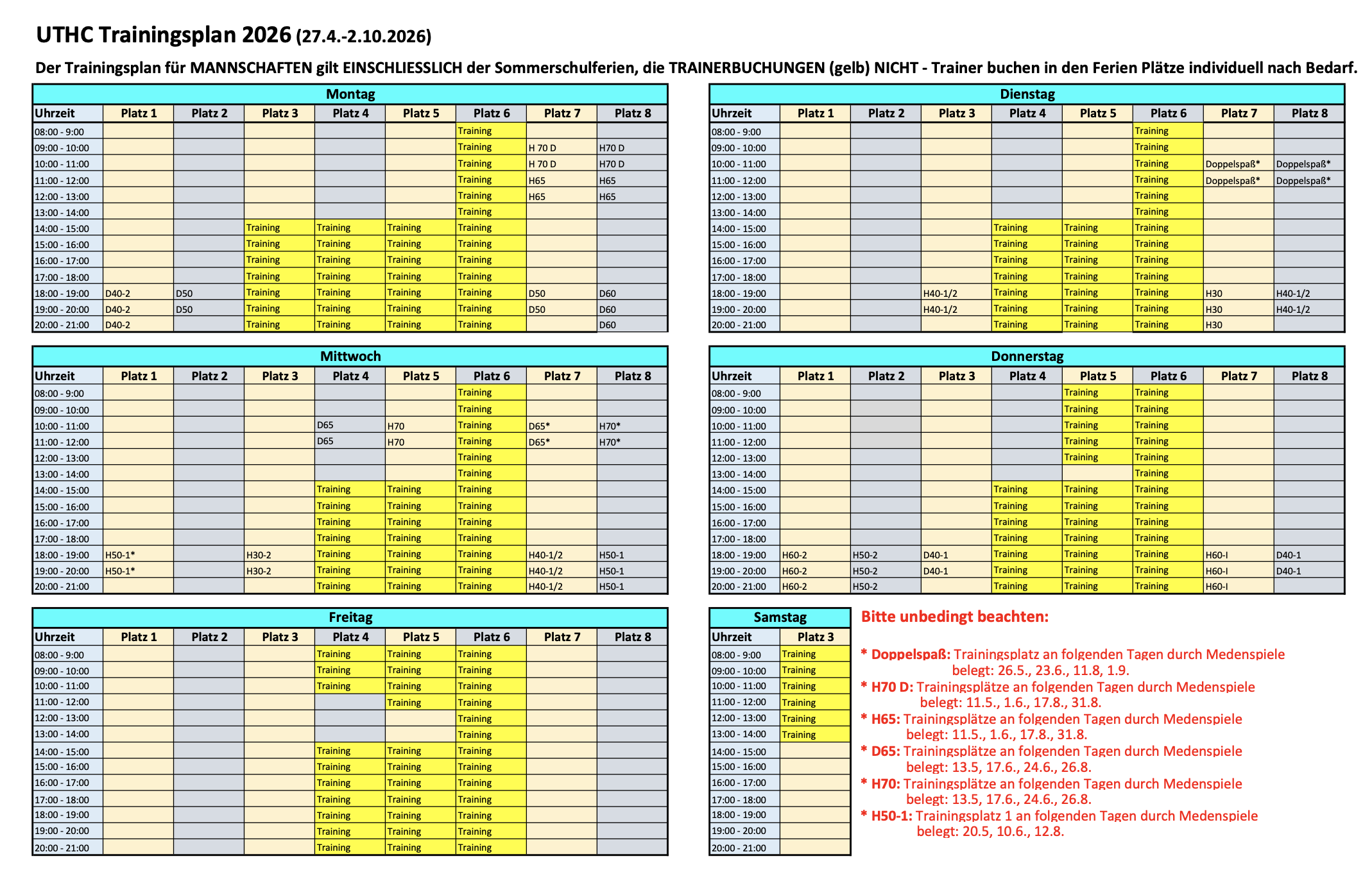 UTHC TRAININGSPLAN 2017